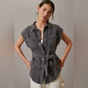 Anthropologie Pilcro Belted Vest XS Gray Vest Stretch